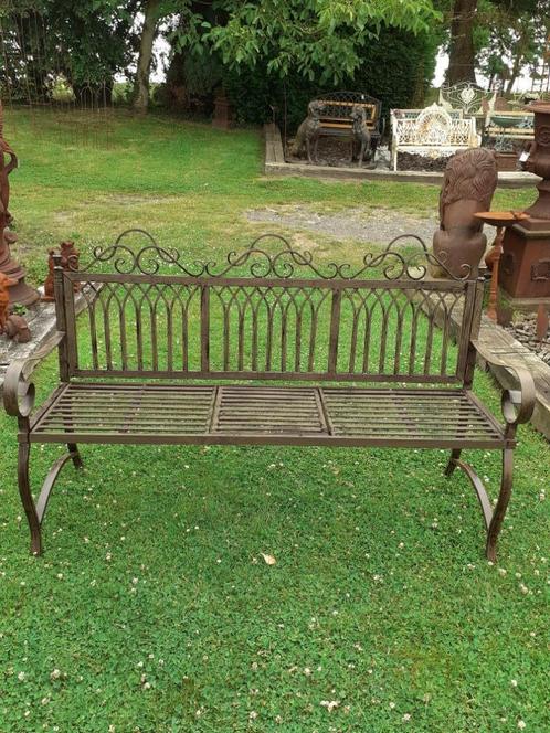 PRACHTIGE GROTE SMEEDIJZEREN TUINBANK MET CENTENPLANK, Tuin en Terras, Tuinbanken, Nieuw, Metaal, Ophalen