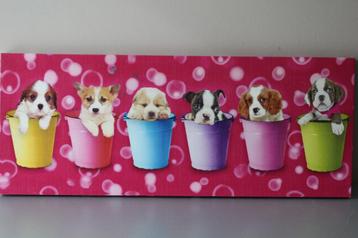 Peinture avec des chiens dans des seaux en émail coloré. Nou, Enlèvement ou Envoi, Neuf, Décoration murale