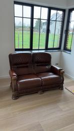 Antieke zetel hout met leer, Enlèvement, Comme neuf, Bois