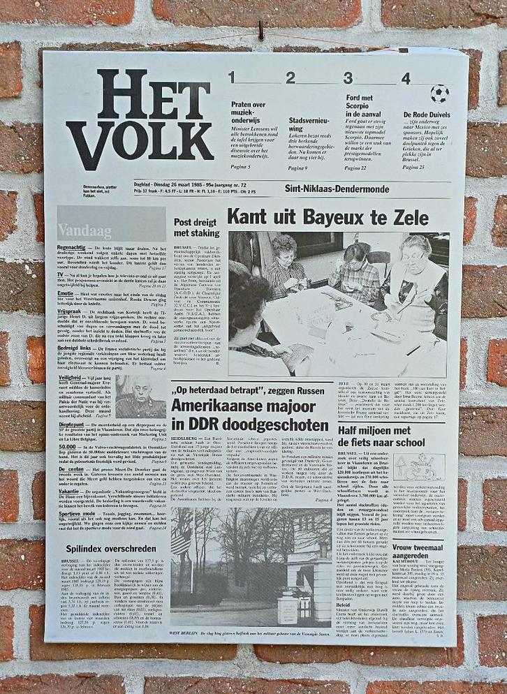 Drukplaat voorpagina krant Het Volk 26 maart 1985, Verzamelen, Tijdschriften, Kranten en Knipsels, Krant, 1980 tot heden, Ophalen