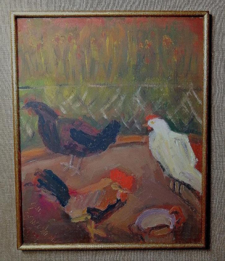 Jean Brusselmans ' Kippen "  olieverf op karton, Antiek en Kunst, Kunst | Schilderijen | Klassiek, Verzenden