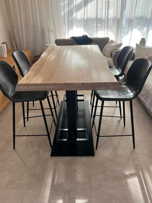 Hoge eikenhouten eettafel met 4 kinderstoelen, Huis en Inrichting, Tafels | Eettafels, Zo goed als nieuw, 50 tot 100 cm, 100 tot 150 cm