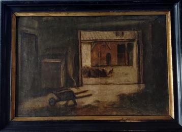  Antiek schilderij gesigneerd J. Legrand - Boerderijtafereel beschikbaar voor biedingen
