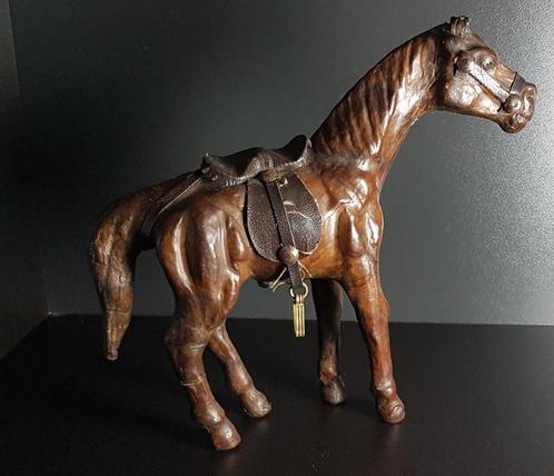 Zeldzaam Vintage miniatuur Paard in Leder 19x17cm, Verzamelen, Beelden en Beeldjes, Gebruikt, Dier, Ophalen of Verzenden
