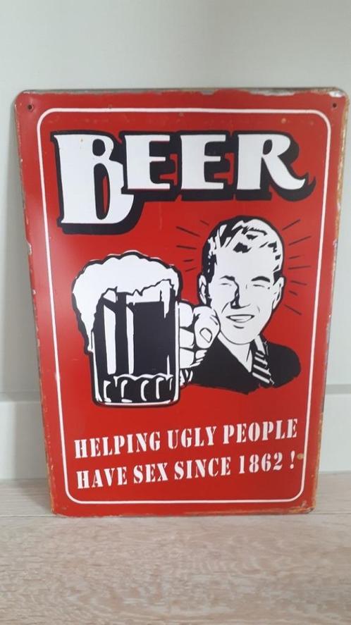 Metalen rusty-old vintage look wandplaat man cave humor BEER, Huis en Inrichting, Woonaccessoires | Wanddecoraties, Nieuw, Ophalen of Verzenden