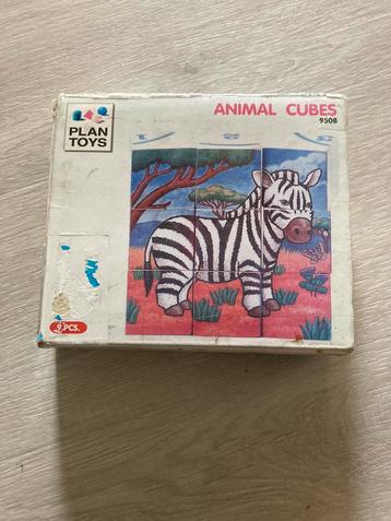Blokpuzzel plan toys animal cubes wilde dieren (9stukken)