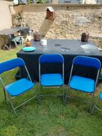 4 CHAISES SIMILICUIR BLEU PLIABLE, Ophalen, Zo goed als nieuw, Blauw