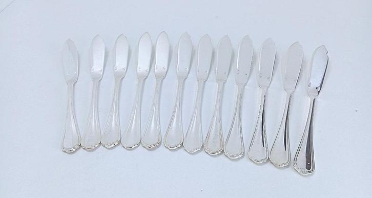 zilver CHRISTOFLE Spatours 12 vismessen 21 cm, Antiek en Kunst, Antiek | Bestek, Ophalen of Verzenden