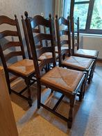 6 Donker eiken rustieke stoelen met rieten zitbekleding, Huis en Inrichting, Stoelen, Ophalen, Gebruikt