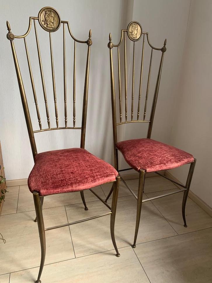hollywood regency Zeldzaam paar messing stoelen 1950, Antiek en Kunst, Curiosa en Brocante, Ophalen