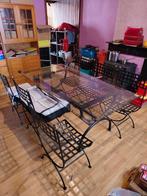 Table en verre+ 6 chaises et coussins, Ophalen