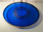 Prachtige Oude Blauw Glazen Taartschaal op voet - 30cm, Antiek en Kunst, Ophalen of Verzenden