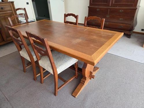 Antieke set van tafel en 6 stoelen, Huis en Inrichting, Tafels | Eettafels, Ophalen