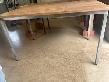 Table (en chêne sur acier inoxydable) - hauteur 92 cm, Utilisé, Rectangulaire, Modern, Autres matériaux