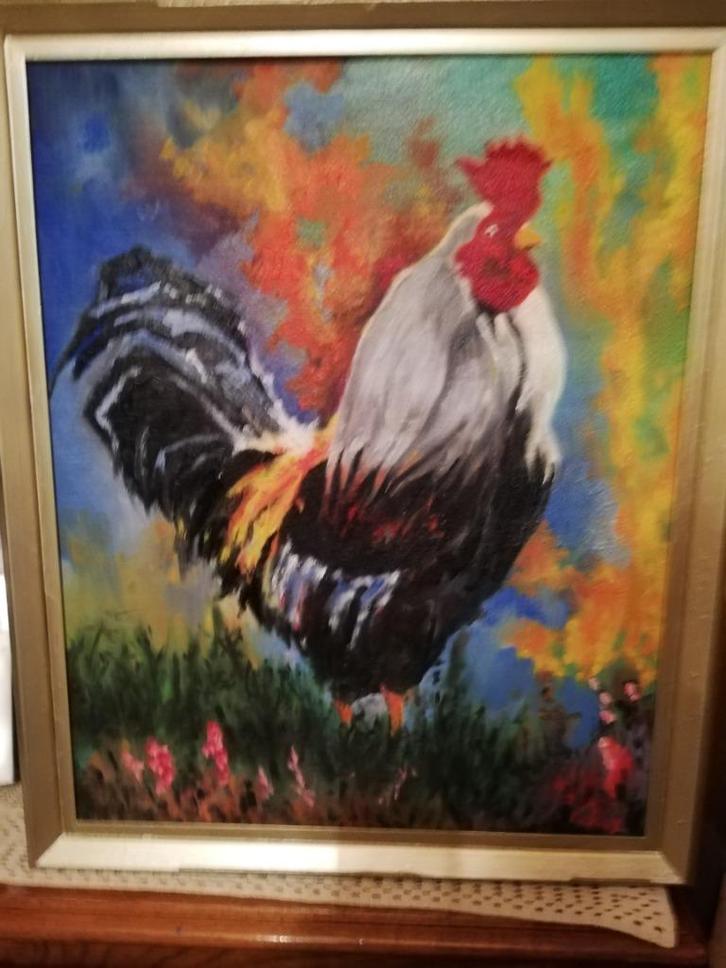 * A Leroy: schilderij: Fiere haan, Antiek en Kunst, Kunst | Schilderijen | Klassiek, Ophalen of Verzenden