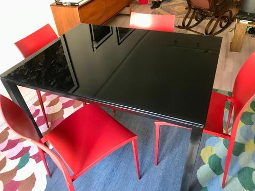 Table extensible en verre noir, Huis en Inrichting, Tafels | Eettafels, Gebruikt, 50 tot 100 cm, 150 tot 200 cm, Vijf personen of meer