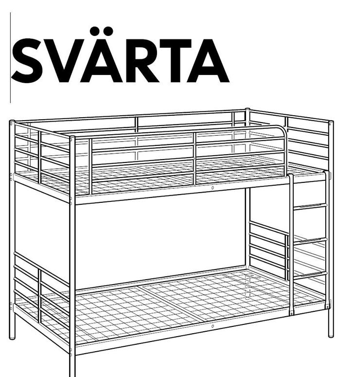 Stapelbed ijzer - ikea - SVARTA, Huis en Inrichting, Slaapkamer | Bedden, Gebruikt, Tweepersoons, 90 cm, 210 cm, Metaal, Zwart
