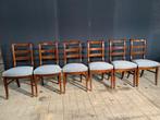 Massief mahonie houten eetkamerstoelen set van 6, Huis en Inrichting, Stoelen, Vijf, Zes of meer stoelen, Blauw, Gebruikt, Vintage