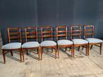 Massief mahonie houten eetkamerstoelen set van 6, Vijf, Zes of meer stoelen, Blauw, Gebruikt, Vintage