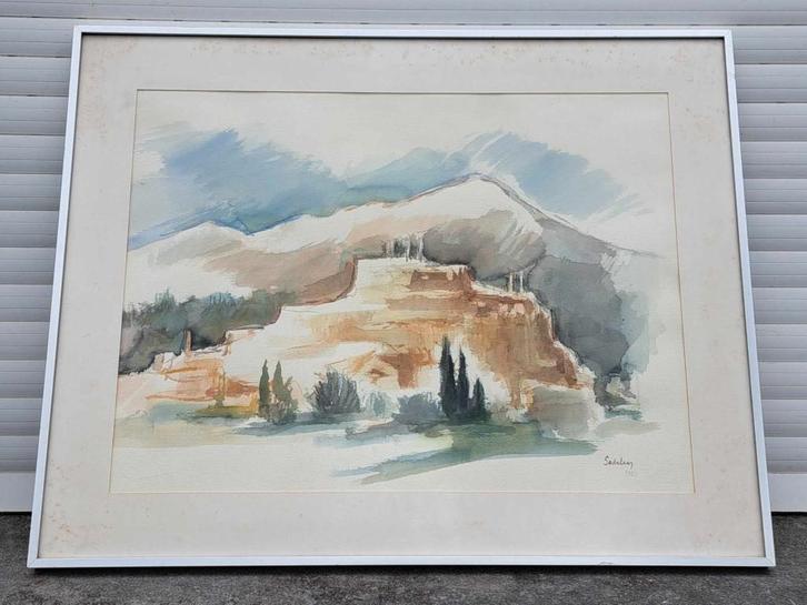aquarelle vue de mycenes 1985 signe jacques de sadeleer, Antiquités & Art, Art | Peinture | Classique, Enlèvement ou Envoi