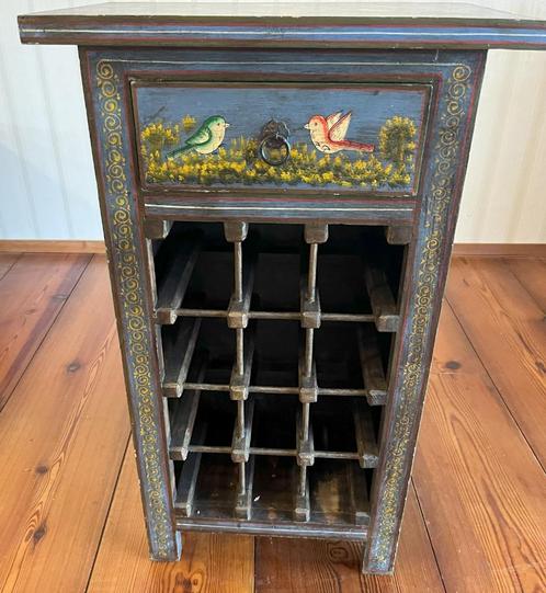 Wijnkastje (blauw) Voor 12 flessen, heeft 1 lade, Huis en Inrichting, Woonaccessoires | Wijnrekken, Gebruikt, 75 cm of meer, Hout
