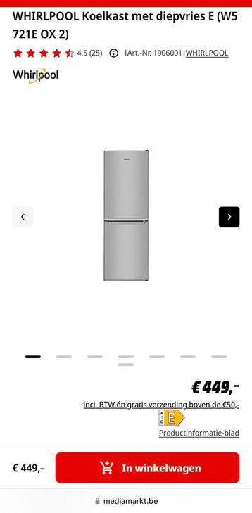 A vendre Whirlpool comme neuf, Electroménager, Enlèvement, Comme neuf, Avec congélateur séparé