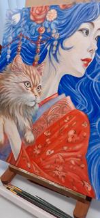 Meisje met haar kat, Antiquités & Art, Art | Peinture | Moderne, Enlèvement