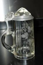 Pot à bière : chope à bière en verre et étain (?), Antiquités & Art, Enlèvement ou Envoi