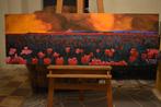 Landschapsschilderij met tulpen bij zonsondergang, door Joky, Antiek en Kunst, Kunst | Schilderijen | Modern, Ophalen