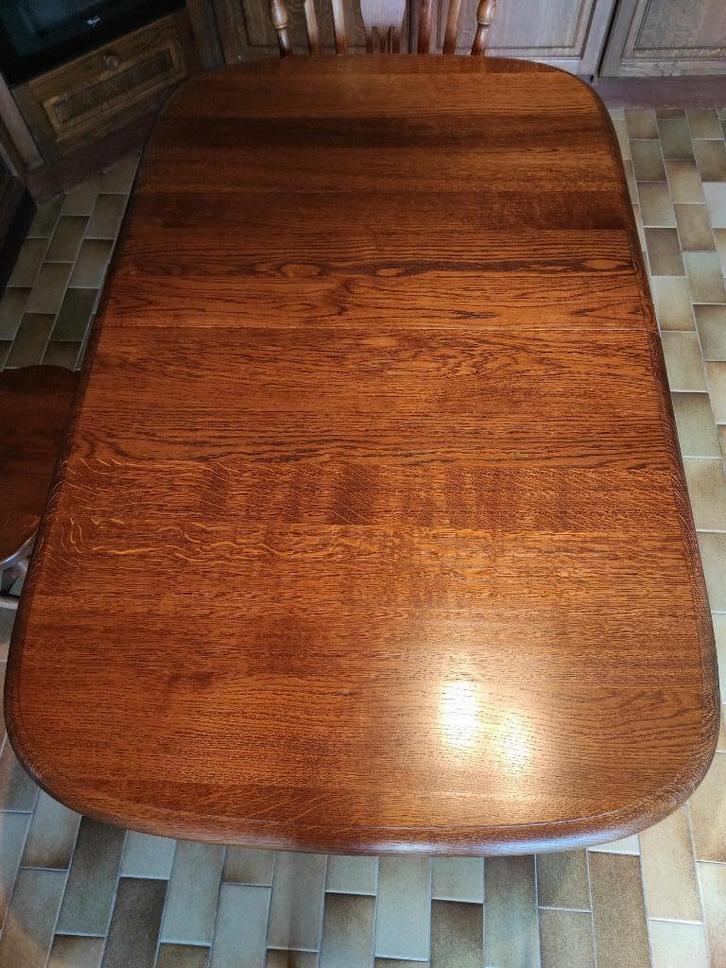 Massief eiken tafel (verlengbaar) + 4 stoelen, Huis en Inrichting, Tafels | Eettafels, Zo goed als nieuw, 50 tot 100 cm, 100 tot 150 cm
