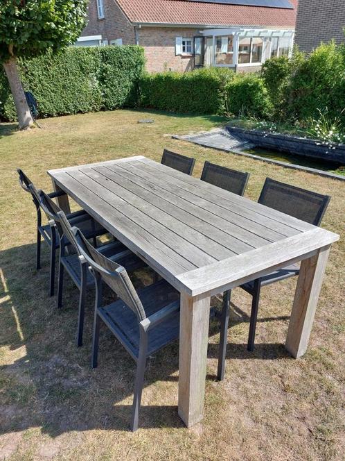 Tuintafel met 6 stoelen, Tuin en Terras, Tuintafels, Gebruikt, Rechthoekig, Teakhout, Ophalen