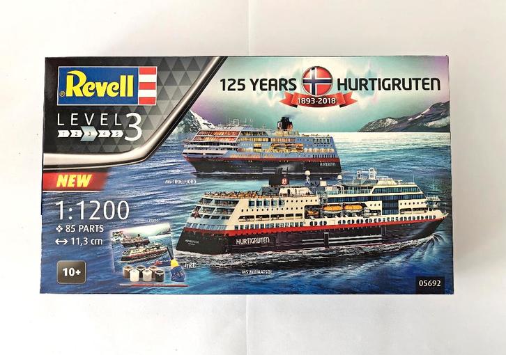 Revell 05692 125 Jaar / Years Hurtigruten 1893-2018 1:1200, Hobby en Vrije tijd, Modelbouw | Boten en Schepen, Nieuw, 1:200 of kleiner