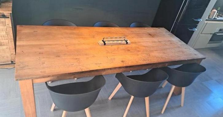 Robuuste teak tafel 240x99x79, Huis en Inrichting, Tafels | Eettafels, Zo goed als nieuw, Ophalen