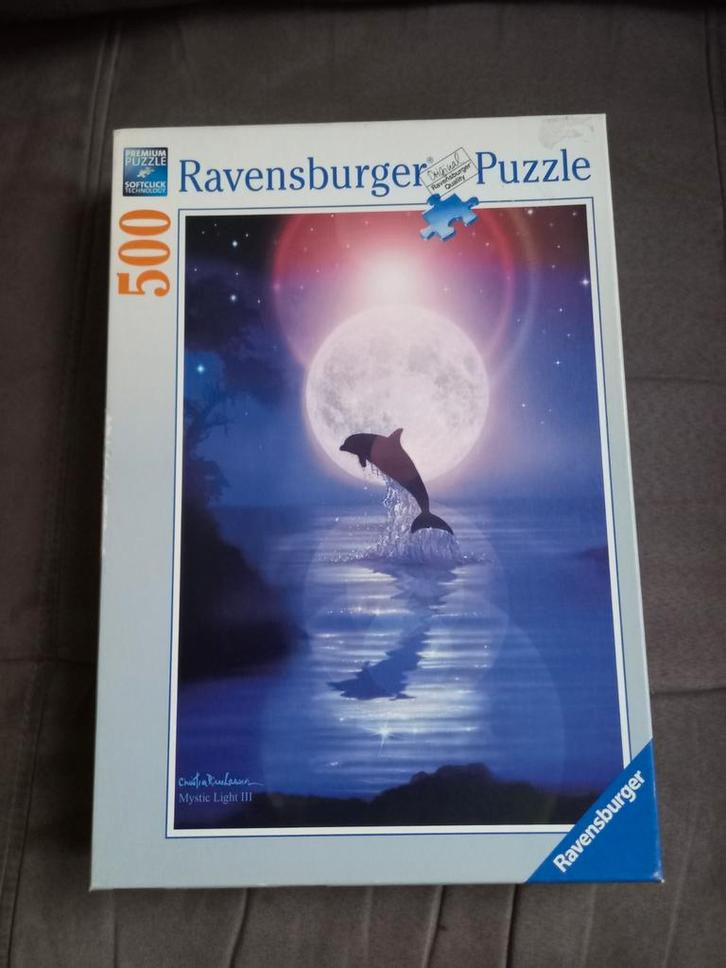 Ravensburger 500 Stuks - Dolfijn in volle maan, Hobby en Vrije tijd, Denksport en Puzzels, Gebruikt, Legpuzzel, 500 t/m 1500 stukjes