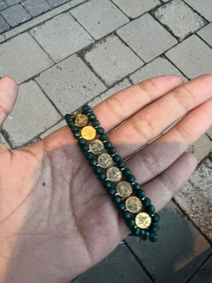 Groen Marokkaans armband, Handtassen en Accessoires, Armbanden, Zo goed als nieuw, Goud, Groen, Ophalen