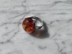 Bague vintage en argent avec ambre, signée, Bijoux, Sacs & Beauté, Bagues, Enlèvement ou Envoi, Utilisé, Argent, Argent
