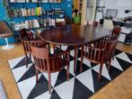 ronde uitschuifbare volhouten tafel met 6 stoelen, 4 tot 6 stoelen, Zo goed als nieuw, Ophalen, Art déco