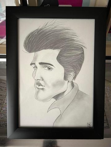 Karikatuur Elvis Presley in zwart frame