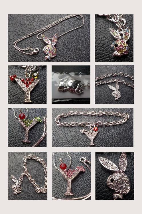 Playboy Bunny/Martini/Hello Kitty - bracelet ou collier, Bijoux, Sacs & Beauté, Colliers, Neuf, Autres matériaux, Argent, Avec pendentif