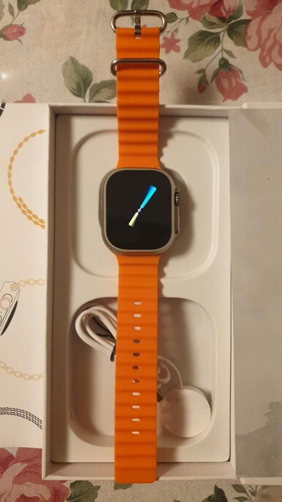 Hello Ultra 3+ Smartwatch 368x448 IOS Siri + ANDROID 49mm, Handtassen en Accessoires, Smartwatches, Nieuw, Android, Oranje, Afstand
