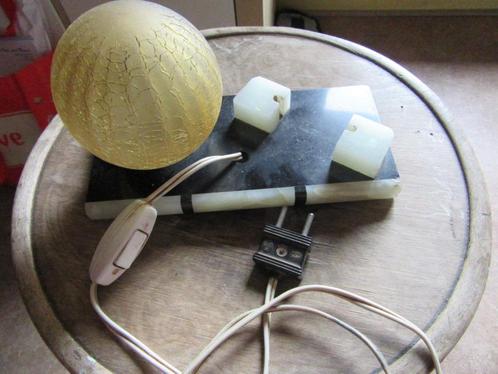 lampe de chevet et porte-photo avec verre craquelé et marbre, Antiek en Kunst, Antiek | Verlichting, Ophalen