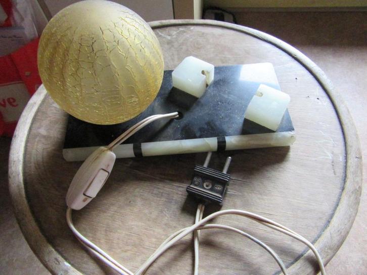 lampe de chevet et porte-photo avec verre craquelé et marbre, Antiek en Kunst, Antiek | Verlichting, Ophalen