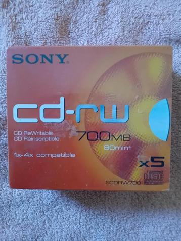 5 x CD-RW SONY 700MB 4X10 80 min (neuf), Informatique & Logiciels, Enlèvement ou Envoi, Neuf, Cd, Réinscriptible