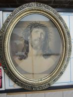 Oud ovaal lijstportret van Jezus, Huis en Inrichting, Woonaccessoires | Lijsten, Gebruikt, Ophalen of Verzenden, 50 tot 75 cm