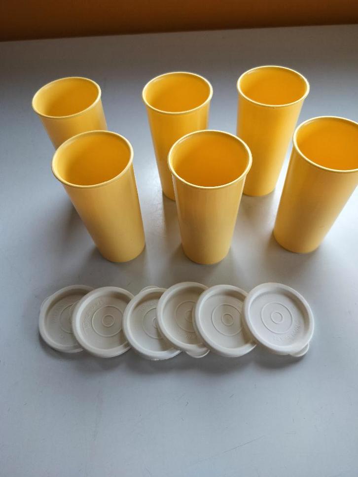 Yoghurtmaker bekers 6 stuks, Huis en Inrichting, Keuken | Tupperware, Zo goed als nieuw, Beker of Kan, Geel, Ophalen