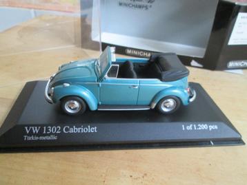 Volkswagen 1302 Cabriolet 1972 Turquoisem. 1:43 Minichamps beschikbaar voor biedingen