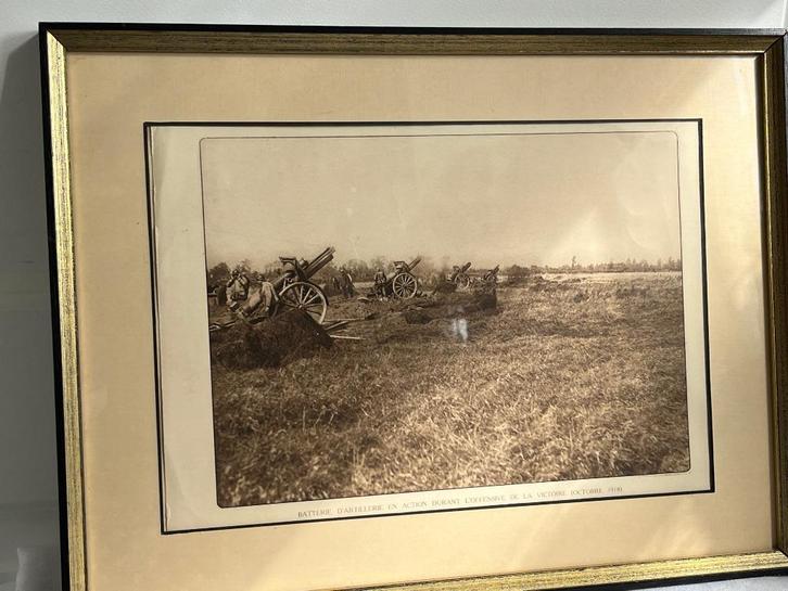 belle photo d'époque 1918 artillerie belge encadrée, Verzamelen, Militaria | Algemeen, Landmacht, Foto of Poster, Ophalen of Verzenden