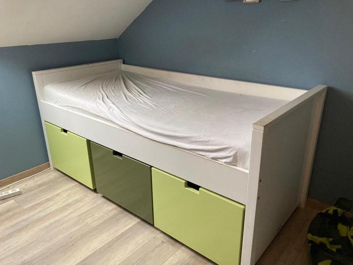 Bed van De Boomhut 90x200 cm, Huis en Inrichting, Slaapkamer | Bedden, Gebruikt, Eenpersoons, 90 cm, 210 cm, Hout, Wit, Ophalen