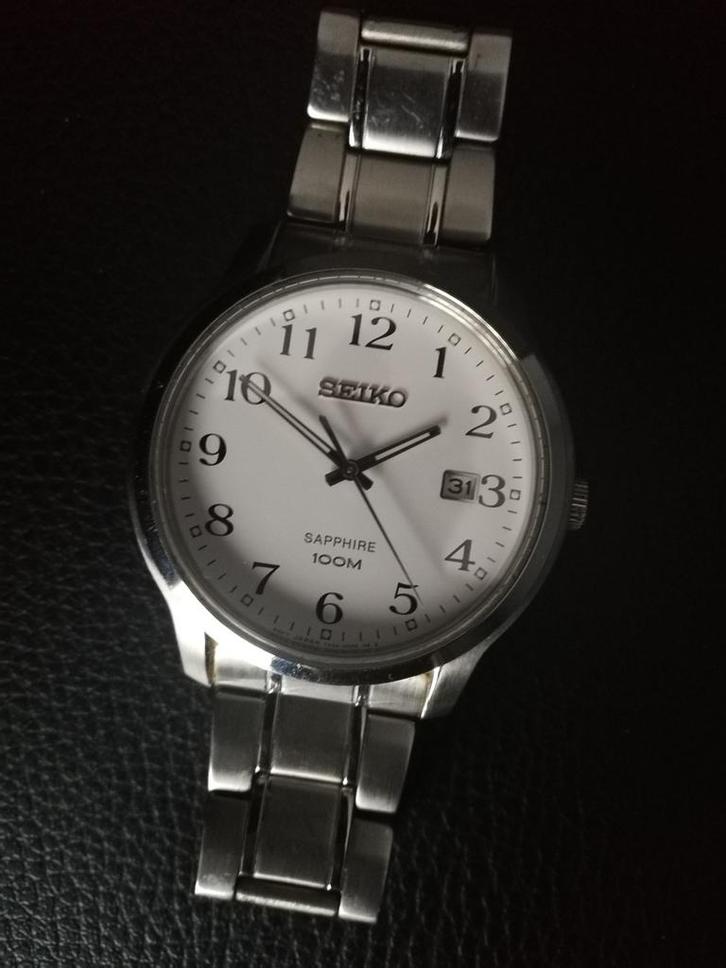 Prachtige Seiko heren sapphire glas quartz, Handtassen en Accessoires, Horloges | Dames, Zo goed als nieuw, Polshorloge, Seiko