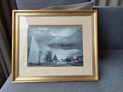 Blauw aquarel Leuvense kunstschilder, Antiek en Kunst, Kunst | Tekeningen en Fotografie, Ophalen of Verzenden